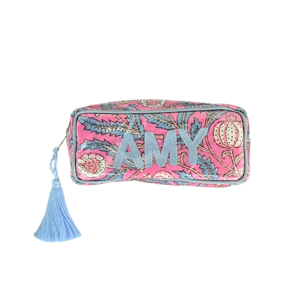 The Mini India Bag - Pink/Blue - Monogrammed